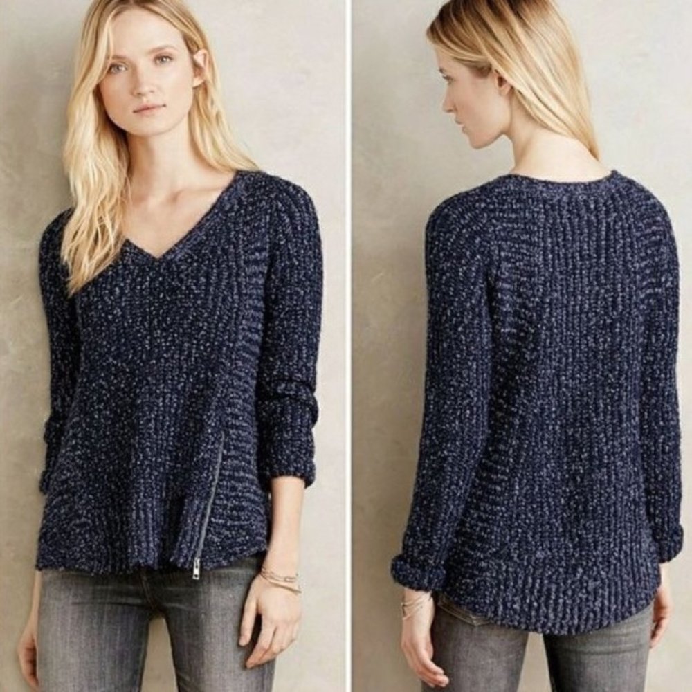 Anthropologie Moth Zipped Stitch Pullover Sweater
